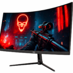 Monitor gamer curvo de 27 polegadas com 180Hz de taxa de atualização, 1ms de resposta e tecnologia AMD FreeSync. Modelo HQ Premium HQ27C18 com resolução Full HD, design frameless e conexões HDMI e DisplayPort, ideal para jogos competitivos e setups de tecnologia.